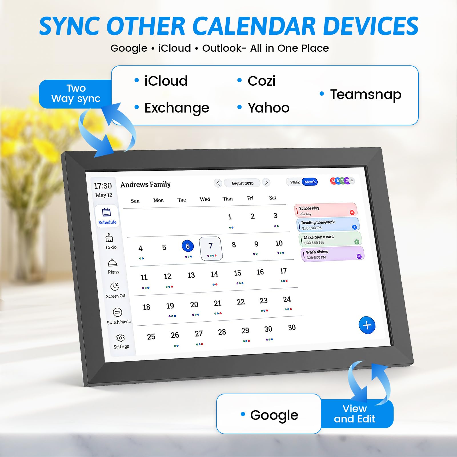 Calendario digitale da 10,1 pollici con touchscreen - Organizzatore familiare intelligente da 32 GB - Agenda elettronica con Wi-Fi e supporto a parete/scrivania - Cornice digitale multifunzione