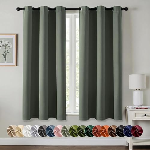 MIULEE Blackout Curtains for Bedroom Living Room 2 Panels, Thermal Insulated Room Darkening Drapes Grommet Noise Reducing Light Blocking Window Treatments 63 Inches Long 40x63 Inch Dark Mallard