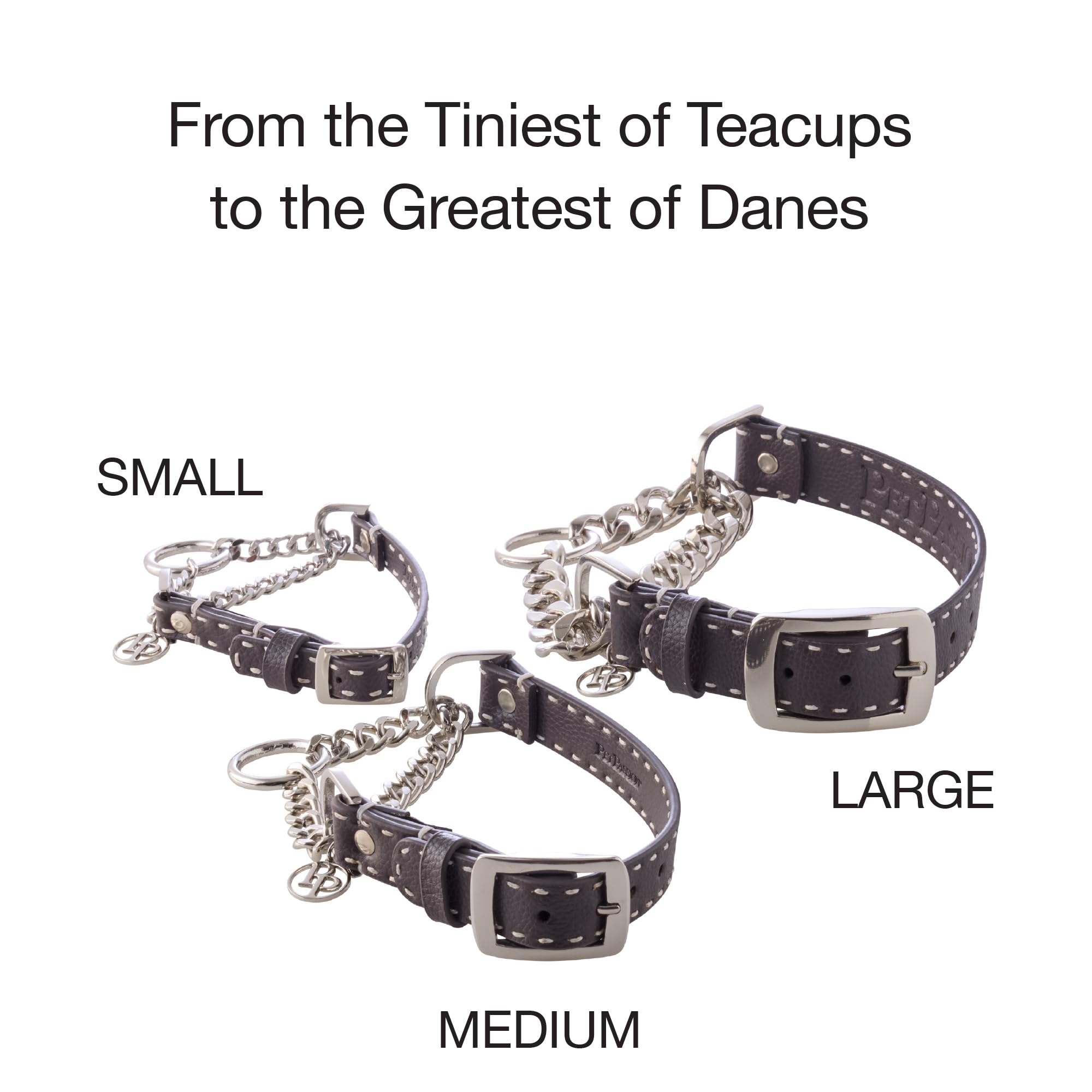 Pet Passion Rein - Collar Ajustable de Cuero Vegano Martingale sin tirones para Entrenamiento de Mascotas, para Cachorros, Perros pequeños, medianos y Grandes, Gris, Grande