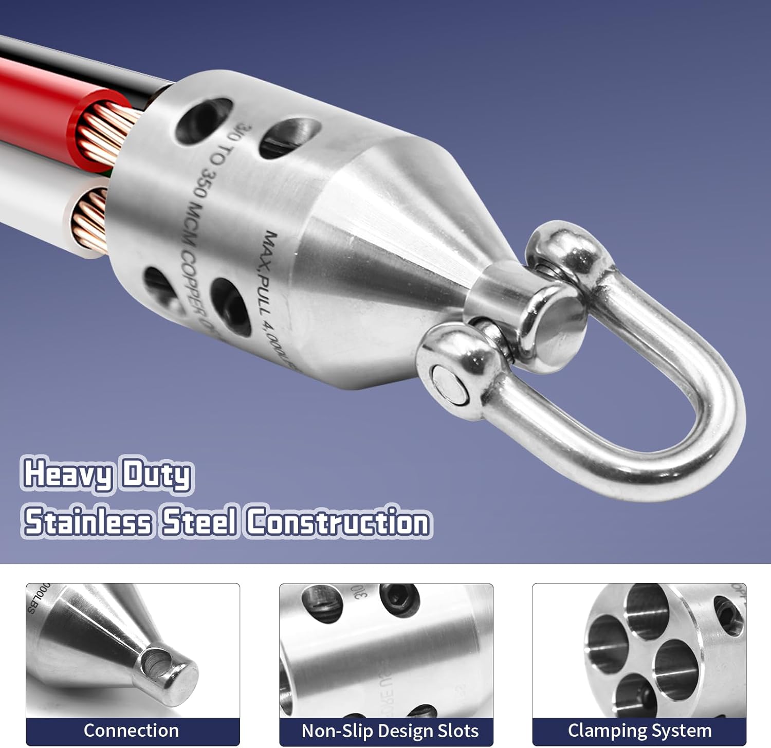 Penguin Puller SR. Wire Pulling Grip (69700) - 4000 lb Max Pull, Fits 3/0 to 350 MCM Copper/Aluminum Cable, Heavy-Duty Electrical Cable Pulling Head & Attachment for Electricians (SR)