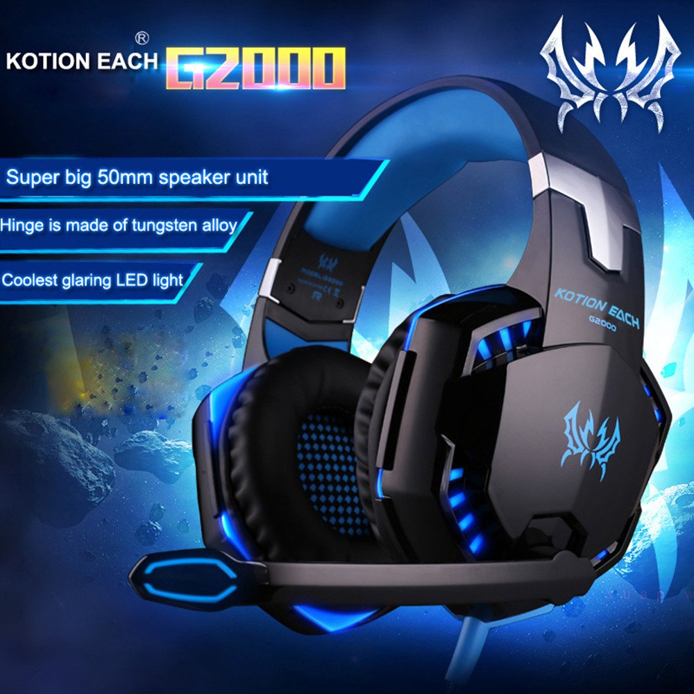 KOTION EACH G2000 PCゲームヘッドホン低強勢頭ヘッドホンLED発光イヤホン (青) Amazon.co.jp: KOTION EACH G2000 PCゲームヘッドホン低強勢頭