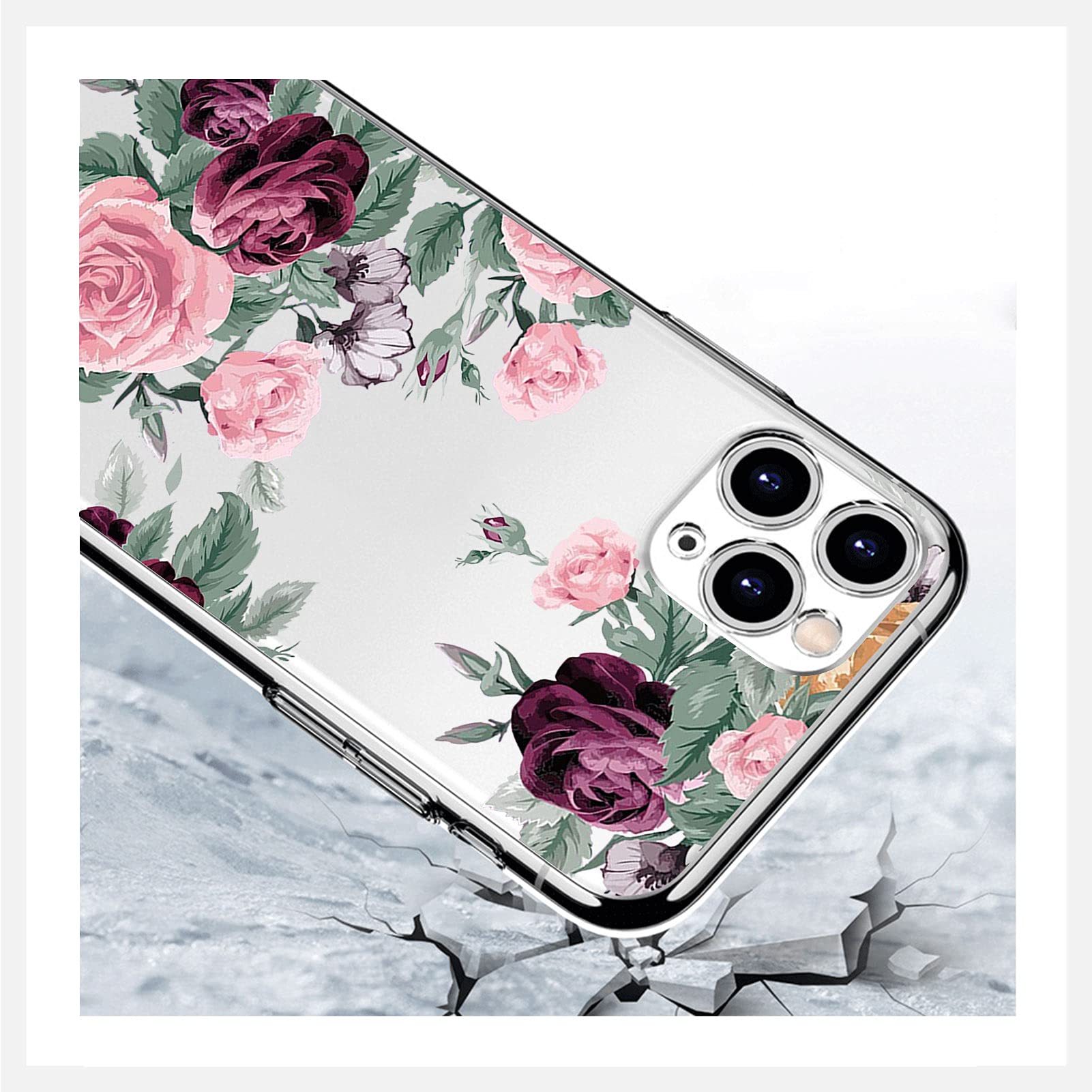 IJTYHF Cover for Oukitel C50 5G (6.80 inch) Screen Protector and Soft Silicone Shell Transparent Phone Case TPU Bumper - Tempered Glass 9H Hardness Protective Film -Pink. red rose