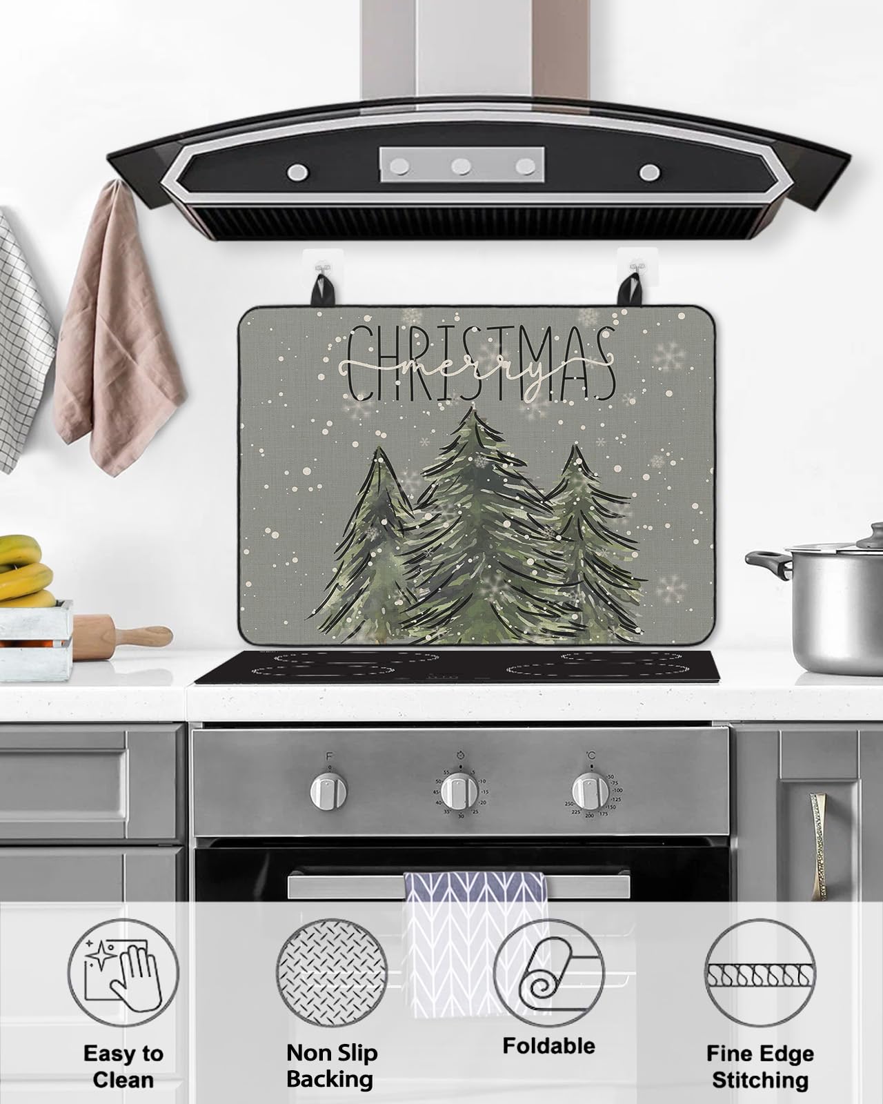 Christmas Stove Top Cover 28.5x20.5 Inch – Pine Tree & Snowflake Pattern, Non-Slip Heat-Resistant Mat For Electric Glass Cooktops, Kitchen Decor 2 thumbnail image