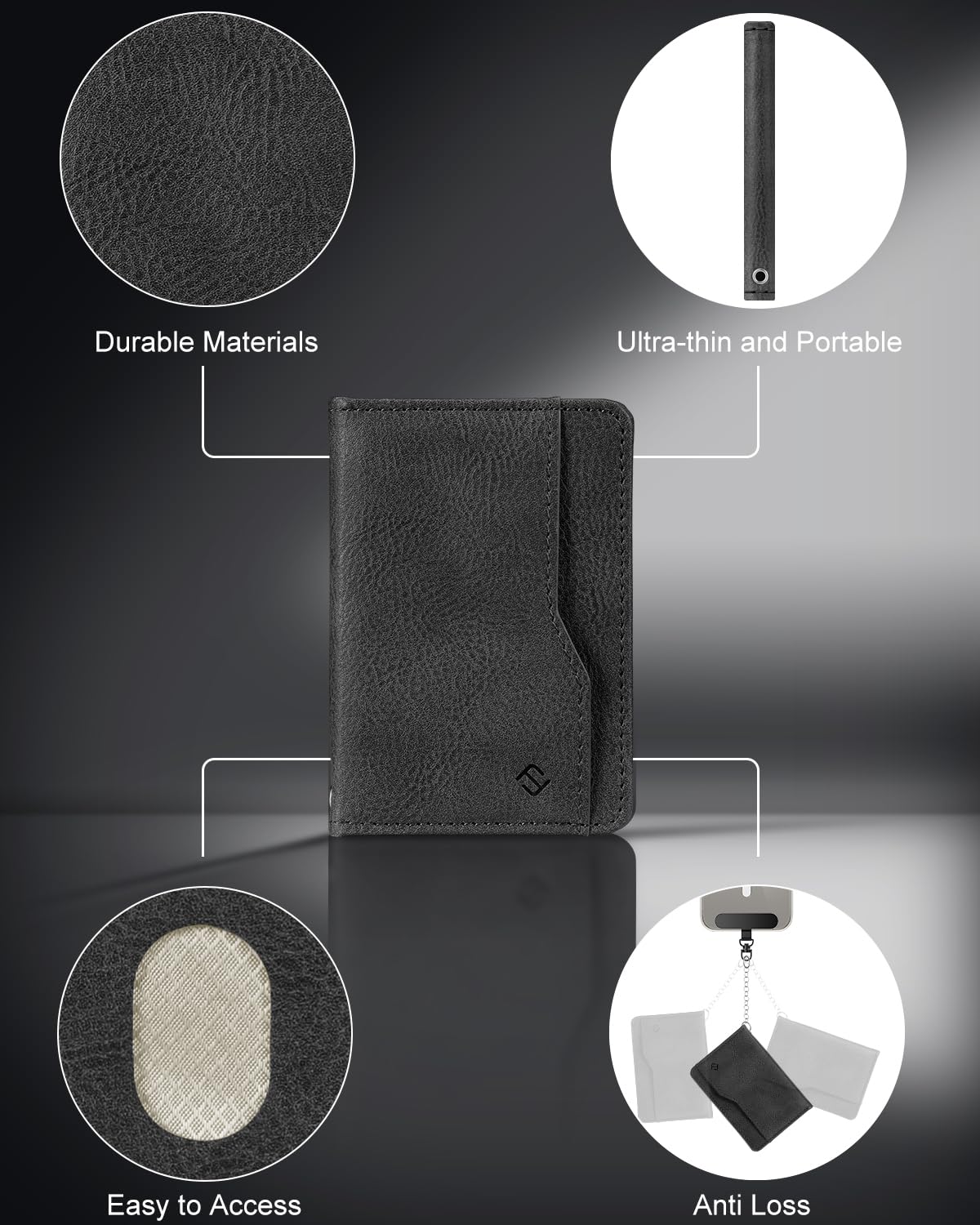 CASEBOT für MagSafe Wallet mit starkem Magnet & RFID-Schutz, schlanke Kartenhalterung aus PU-Leder für iPhone 17/16/15/14/13/12 Pro/Max/Plus, abnehmbares Klappetui für Damen und Herren, Schwarz