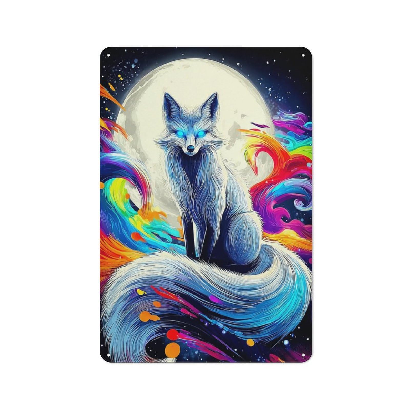 Vintage Cafe Metal Sign 30x20cm Featuring Rainbow Fox Moonlit Fantasy, Bistro Wall Plaque for Cafe, Bistro, Bakery Or Restaurant