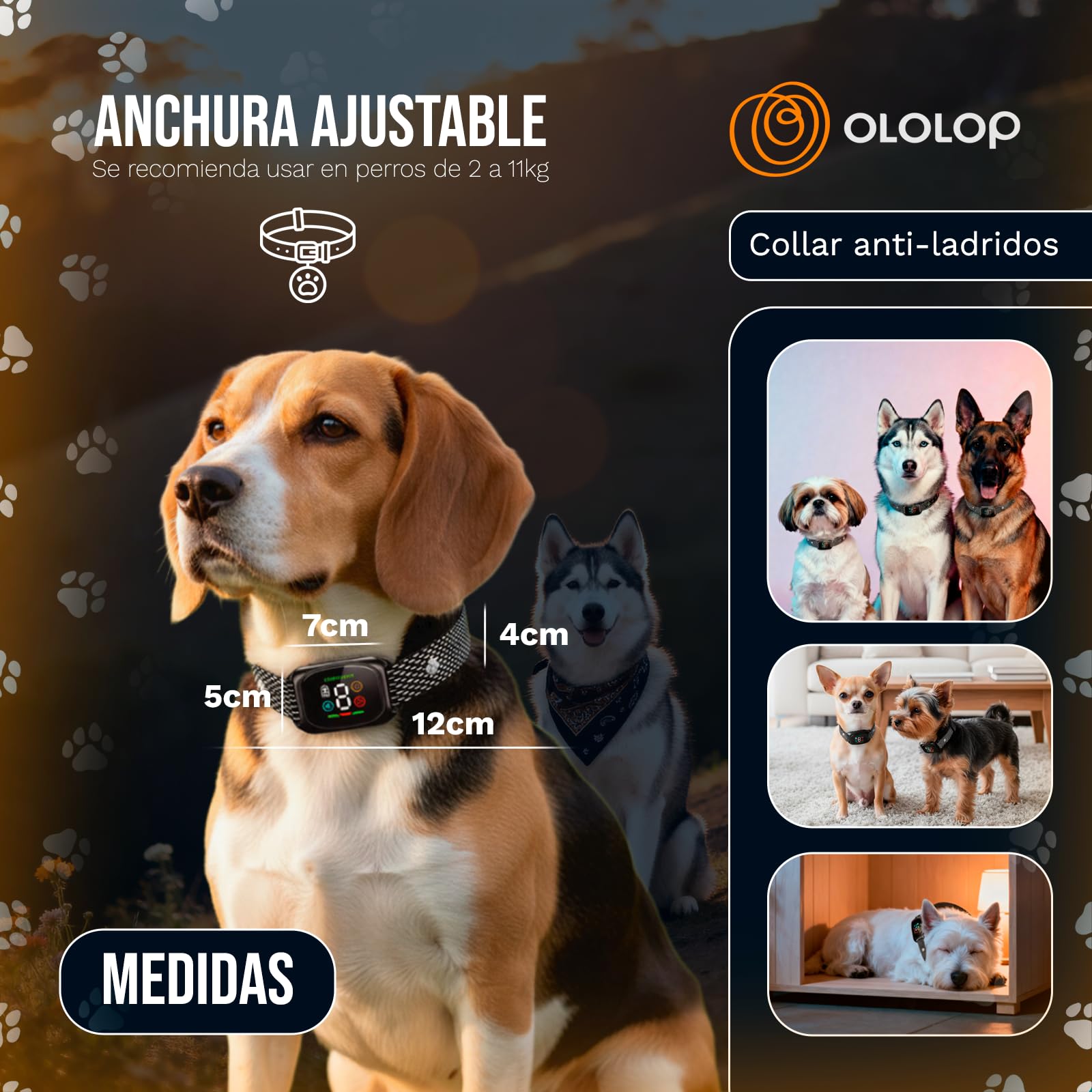 Collar antiladridos Perros |Collar adiestramiento Perros Solo vibración y Sonido | Ajustable + Sensible al ladrido | Perros pequeños y medianos | Entrenamiento Humanizado | Hogar Tranquilo