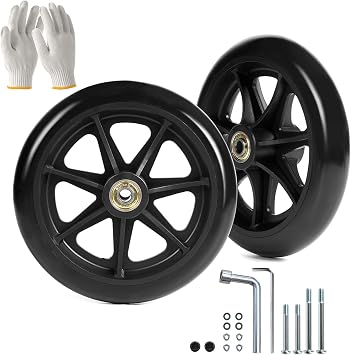 6 Inch Wheelchair Wheels 1 Pair - Replacement Wheels with Narrow Wear-Resistant PU Tires for Wheelchairs, Walkers, Rollators, Essential Wheelchair and Walker Accessories