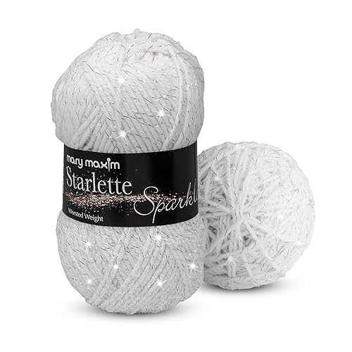Mary Maxim Starlette Sparkle Yarn, 4 Medium Worsted Weight White Yarn for Knitting and Crocheting, Acrylic Polyester Blend for Blankets, Clothing, and Decor, 196 Yards - White Silver - White Silver