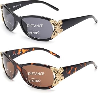 JM 2 Pack Bifocal Reading Sunglasses for Women Fashion Sun Readers UV400