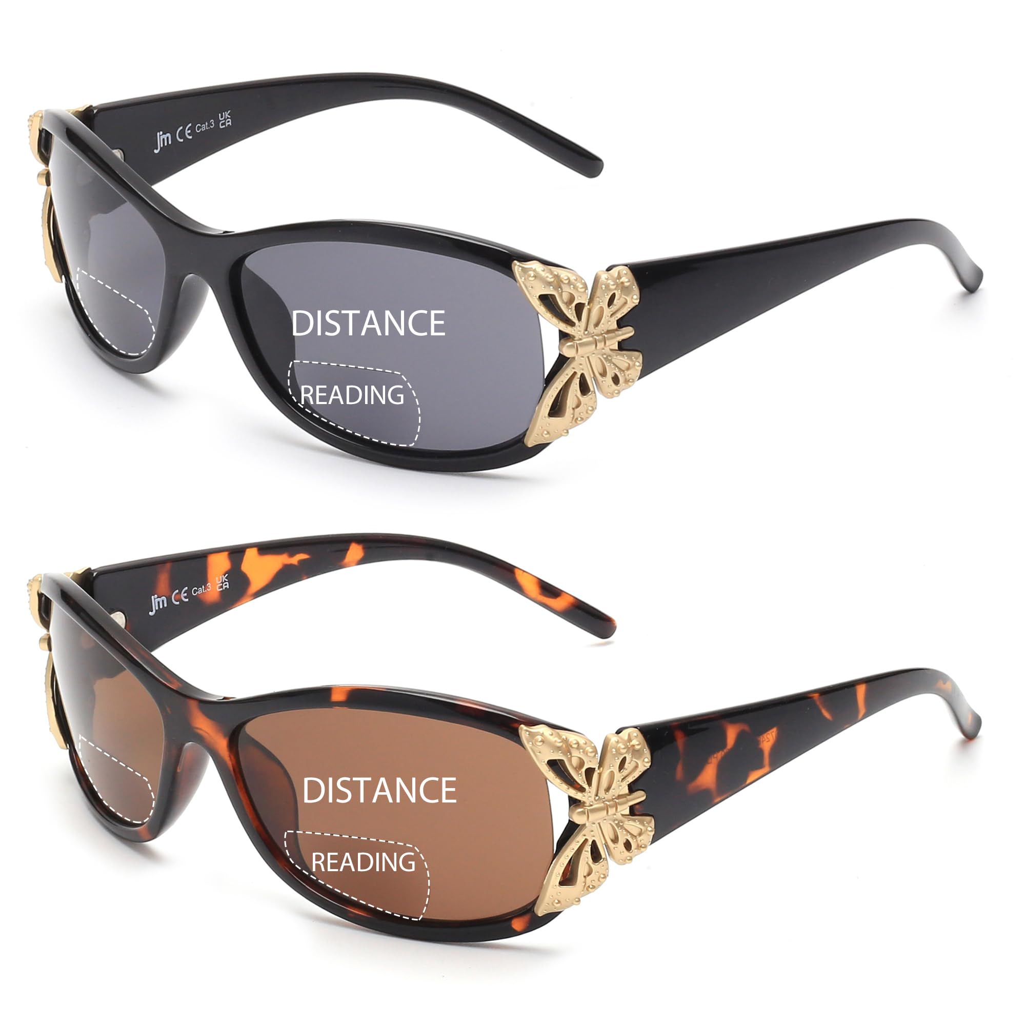 Photo 1 of JM 2 Pack Bifocal Reading Sunglasses for Women Fashion Sun Readers Outdoor Reading Glasses UV400 Protection Black & Tortoise +2.0