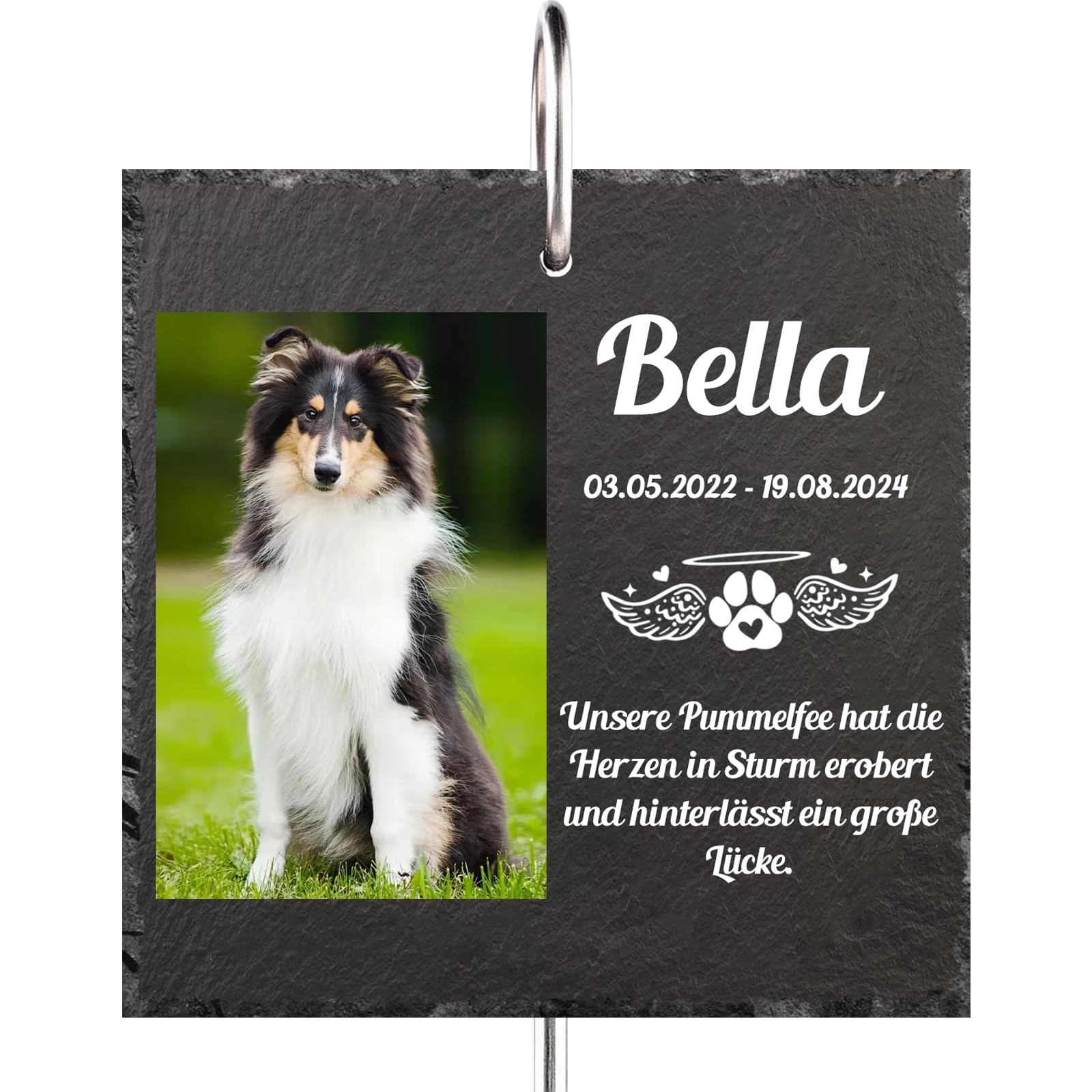 bolukets Personalised Pet Memorial Plaque with Hook Customized Garden Memorial Stone Cat Tombstone Dog Slate Grave Memorial Gifts for Loss Outdoor