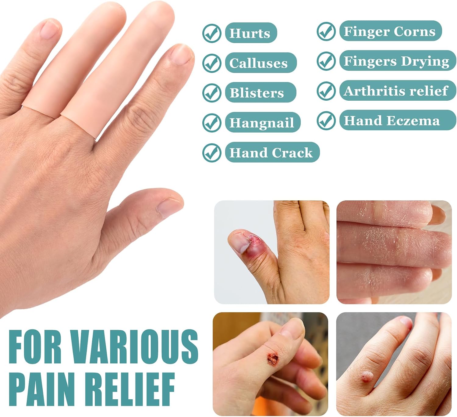 20pcs Gel Finger Cot Caps, Stretchable Silicone Finger Support Protectors, Gel Finger Tip Cover Gloves for Hands Cracking Trigger Finger Arthritis- Nude
