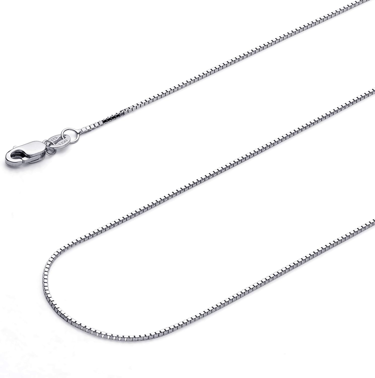 14k REAL White Gold Solid 1.2mm Box Chain Necklace with Lobster Claw Clasp - 24" - Image 2