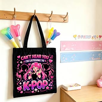 Kpop School Supplies for Girls Canvas Tote Bag for Kpop Music Lover Fans, K-Pop Gift for Women Girls, Korean-Pop Demon Drama, K pop Merch Bags for Singer Merchandise, Korean Birthday Gifts for Sis