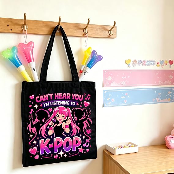 Kpop School Supplies for Girls Canvas Tote Bag for Kpop Music Lover Fans, K-Pop Gift for Women Girls, Korean-Pop Demon Drama, K pop Merch Bags for Singer Merchandise, Korean Birthday Gifts for Sis