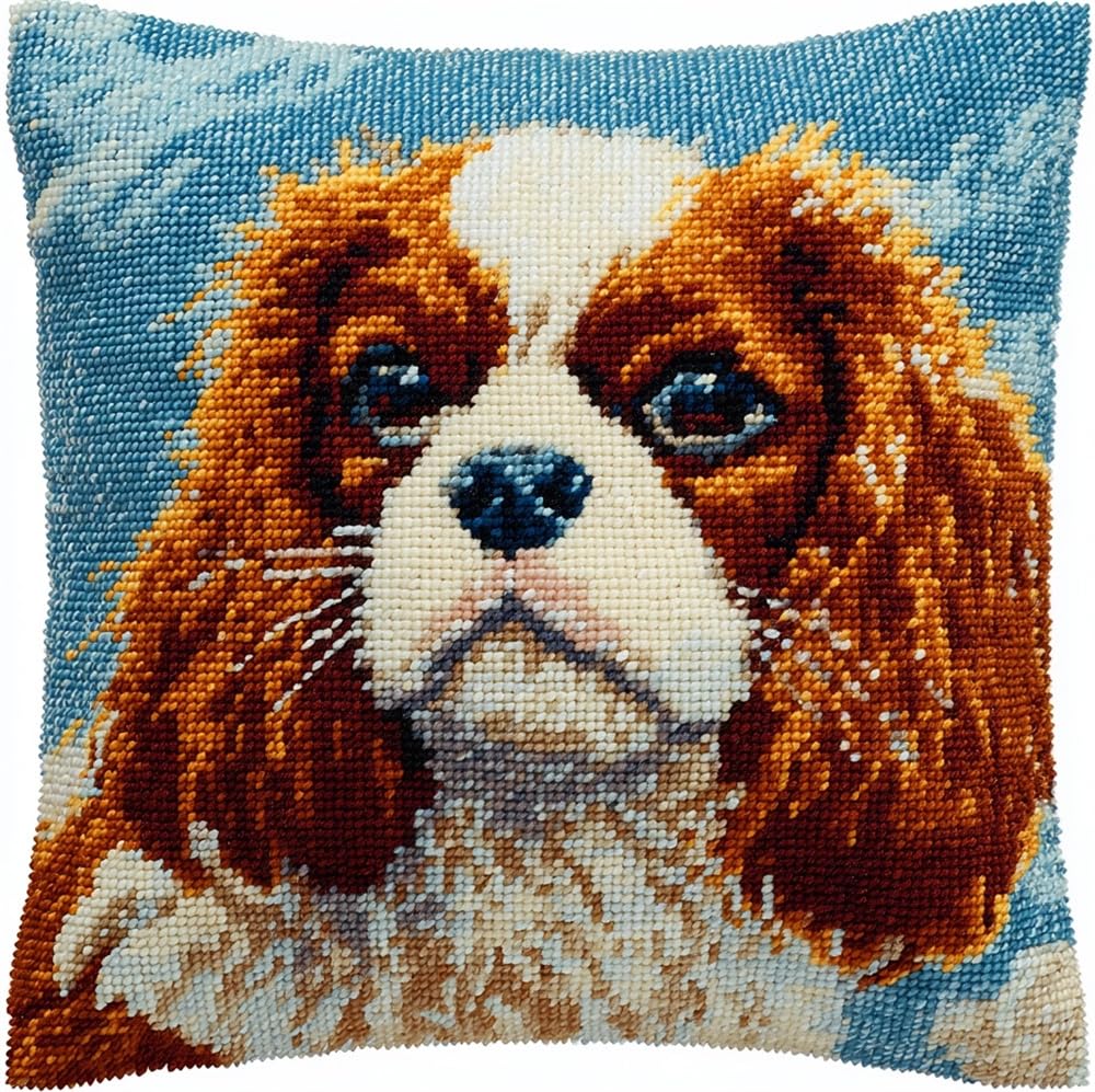 FWRTYCB Latch Hook Pillow Kits for Adults Cavalier King Charles Spaniel Do