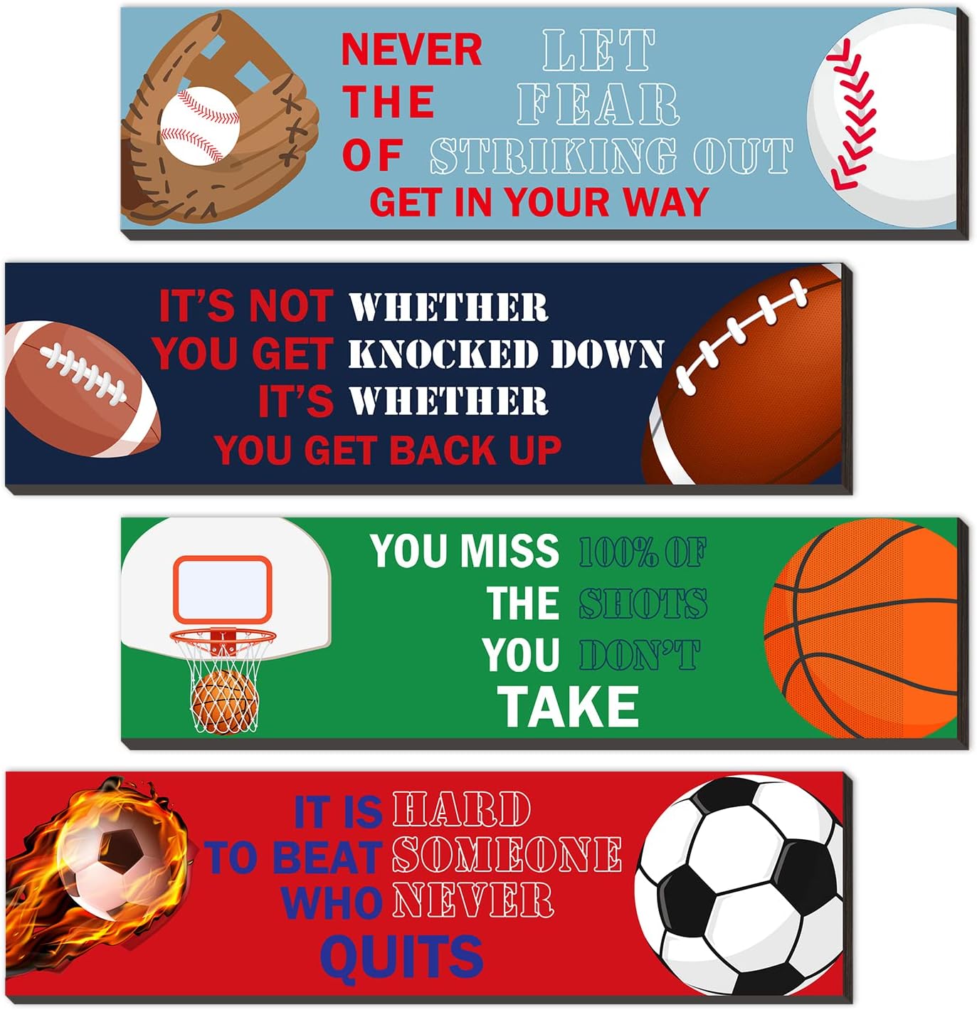 SHLINCO Sport Motivational Quote Wall Art(Pack Of 4), Sport Themed For Boy's Bedroom Playroom Classroom Living Room Decoration
