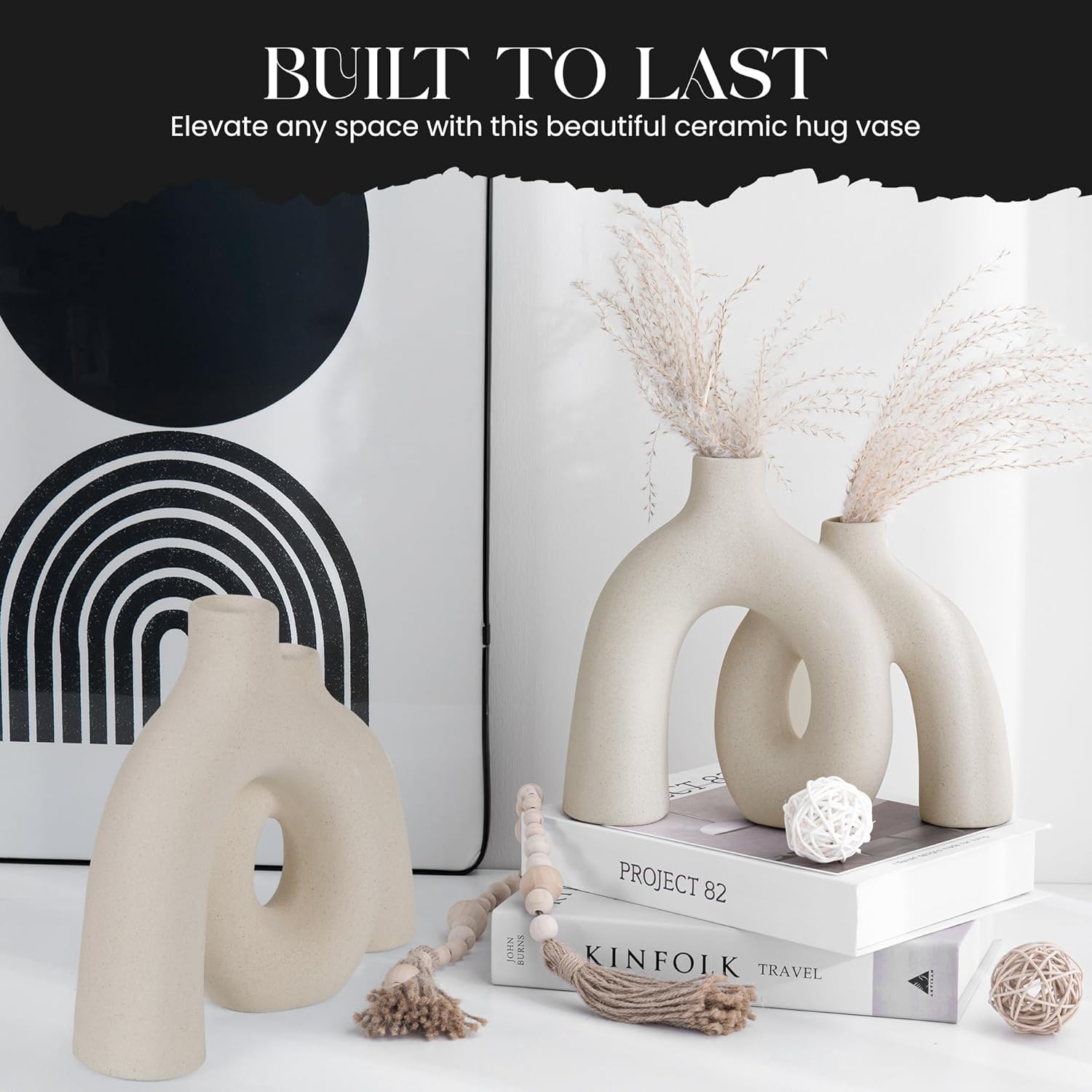 Ceramic Hug Vase (Creamy White) Modern Donut Style Hugging Vases for Flowers Minimalist Decor – Hollow Ceramic Waterproof Home Decor Vases for Living Room, Bed Room, Book Shelf, Entryway, Table - Image 5