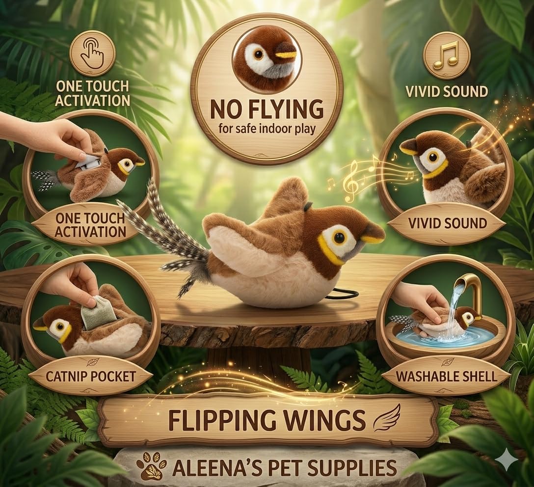 Upgraded 2.0 Flappy Bird Cat Toy – Interactive Flapping & Chirping Bird Toy for Cats (No Flying), Indoor Cat Toy for Exercise & Play, Durable Chew Toy, Catnip Toy for Kitten or Small Dogs (Large 9x3") image 5