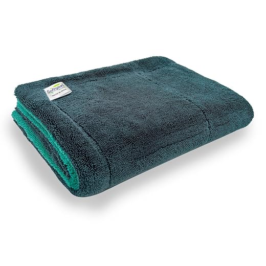 SOFTSPUN Microfiber Cloth for Car 1600 GSM 40x60 cms 1 Pc Aqua Blue/Grey | Twisted Loop Super Absorbent Towel - Edgeless Design with Plush Pile and Lint Free Cloth for Drying and Detailing.