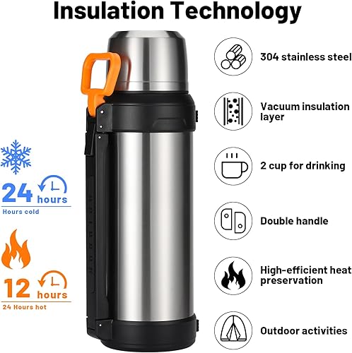 Miniatura 3 de Termo de café grande de 88 onzas para viajes, botella de agua aislada de acero inoxidable de 84.5 fl oz con taza y asa, jarra de agua para bebidas