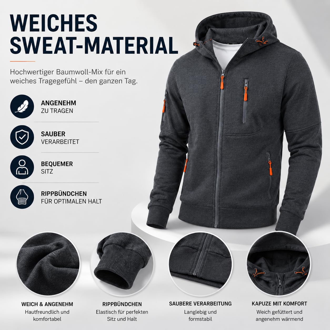 Sweatjacke Herren Hoodie Mit Kapuze Leichte Sweatshirt Jacke Langarm Sport Kapuzenjacke Kapuzenmantel Casual Oversized Sportjacke Übergangsjacke Jogging Einfarbig Outdoorjacke Mit Reißverschluss
