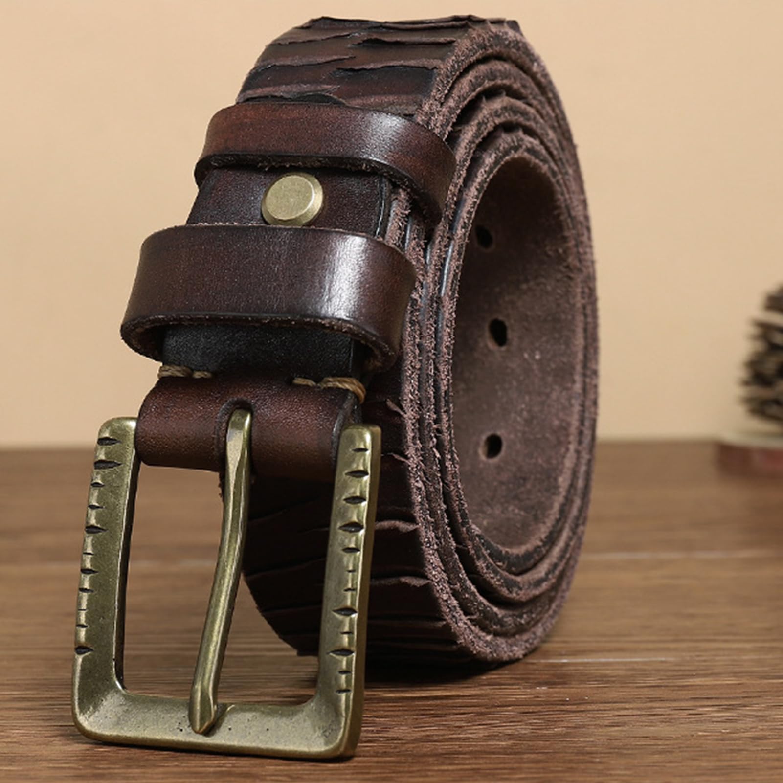 Pasek Do Jeansów Casualowy Ze Skóry Bydlęcej O Grubości 5 Mm, Zatrzaskowy, Tłoczony, Miękki, Vintage, Naturalnej, Sprzączką, 1 1/2"