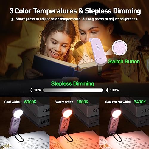 Miniatura 44 de VAVOFO Luz de libro recargable por USB, bloqueo de luz azul, luz de lectura en forma de marcador de clip ámbar, 6 LED para el cuidado de los ojos