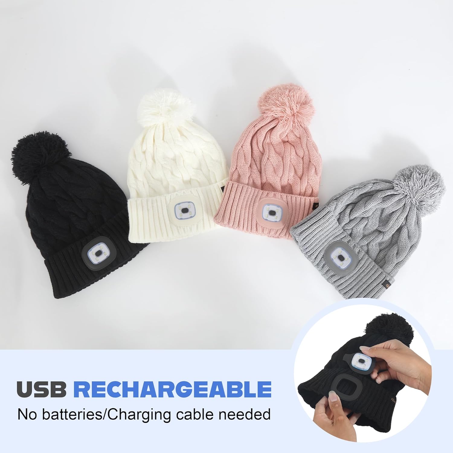 Keains Unisex LED Beanie with Light, USB Rechargeable Headlamp Hat,Gifts for Men and Women - Image 2