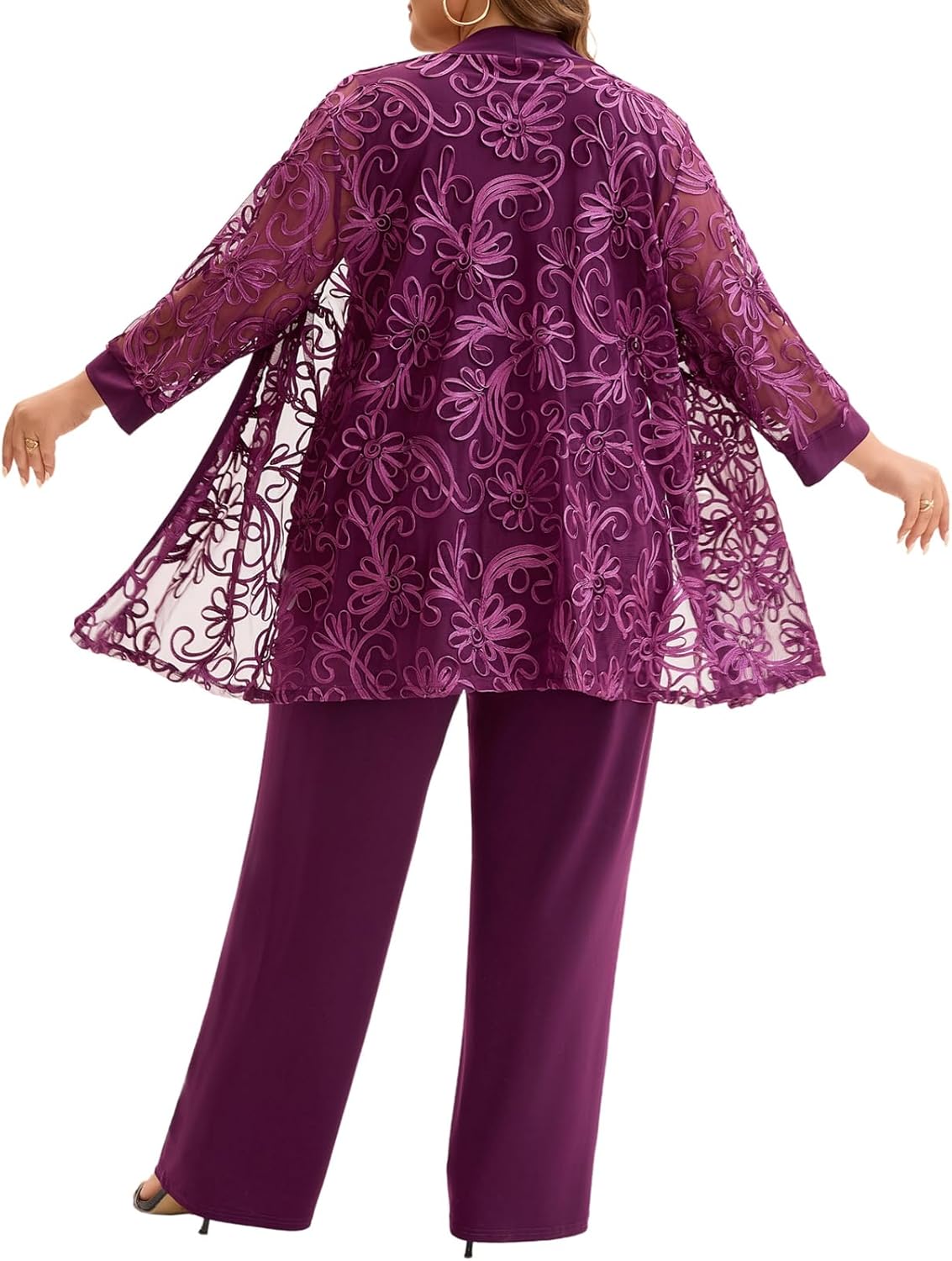 Plus Size 3 Piece Floral Embroidered Pantsuit Set Women Mother of Bride Wedding Guest Formal Evening Cocktail Party Attire - Image 6