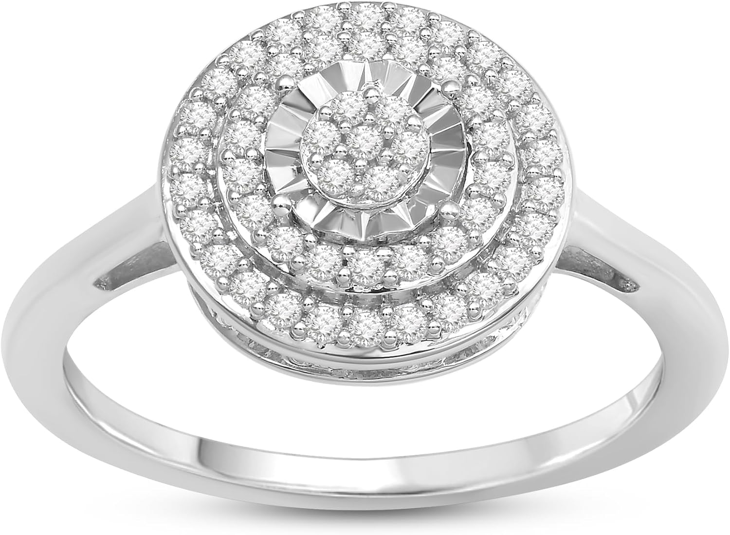 Jewelili Sterling Silver Double Halo Round and Heart Engagement Ring for Women | 1/4 CTTW Natural White Round Diamonds | Luxury Jewelry Gift for Her | Gift Box Included