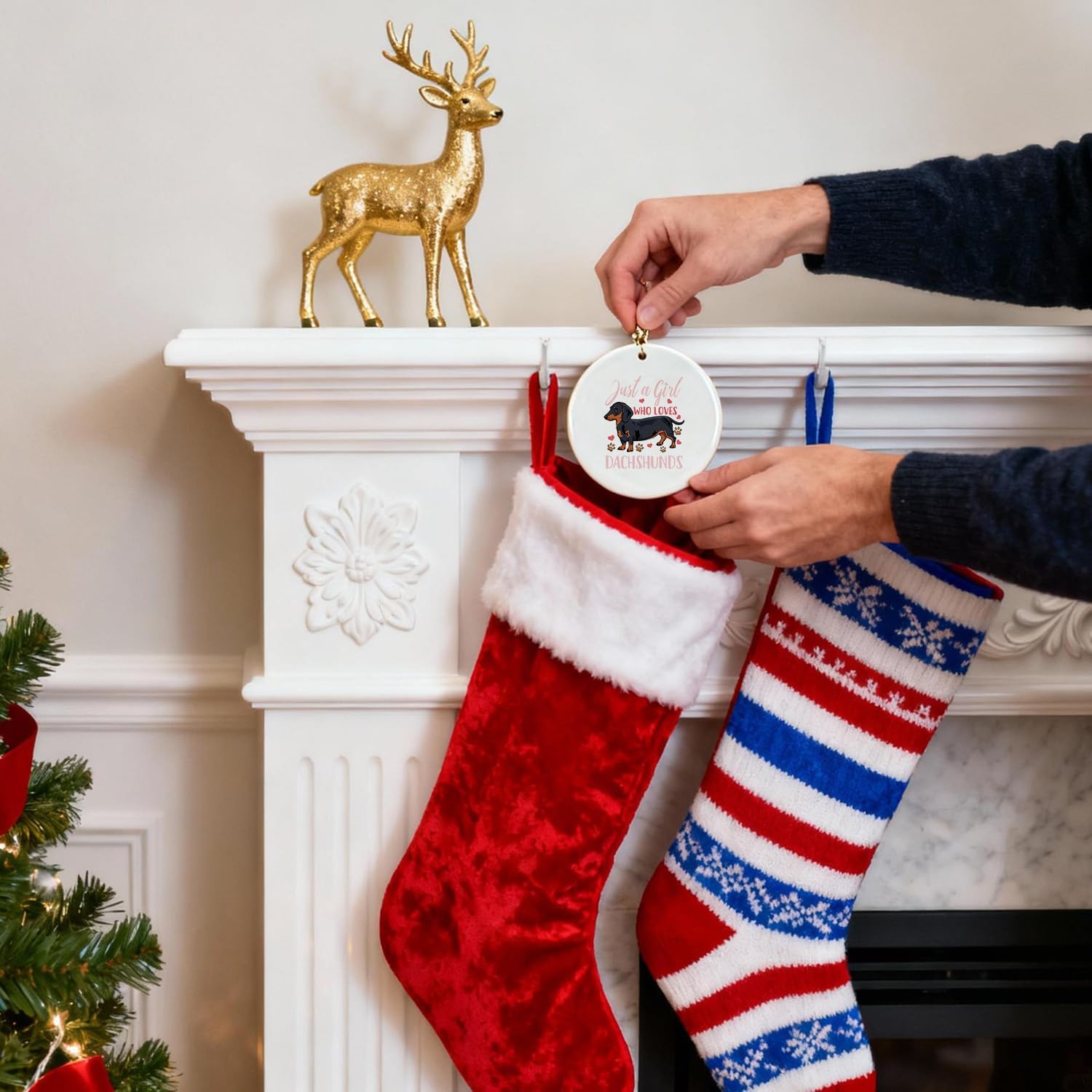 Mancheng-zi Dachshund Christmas Ornament, Weiner Dog Ornament for Christmas Tree Decoration, Just a Girl Who Loves Dachshund Decorative Hanging Ceramic Ornaments - Image 8