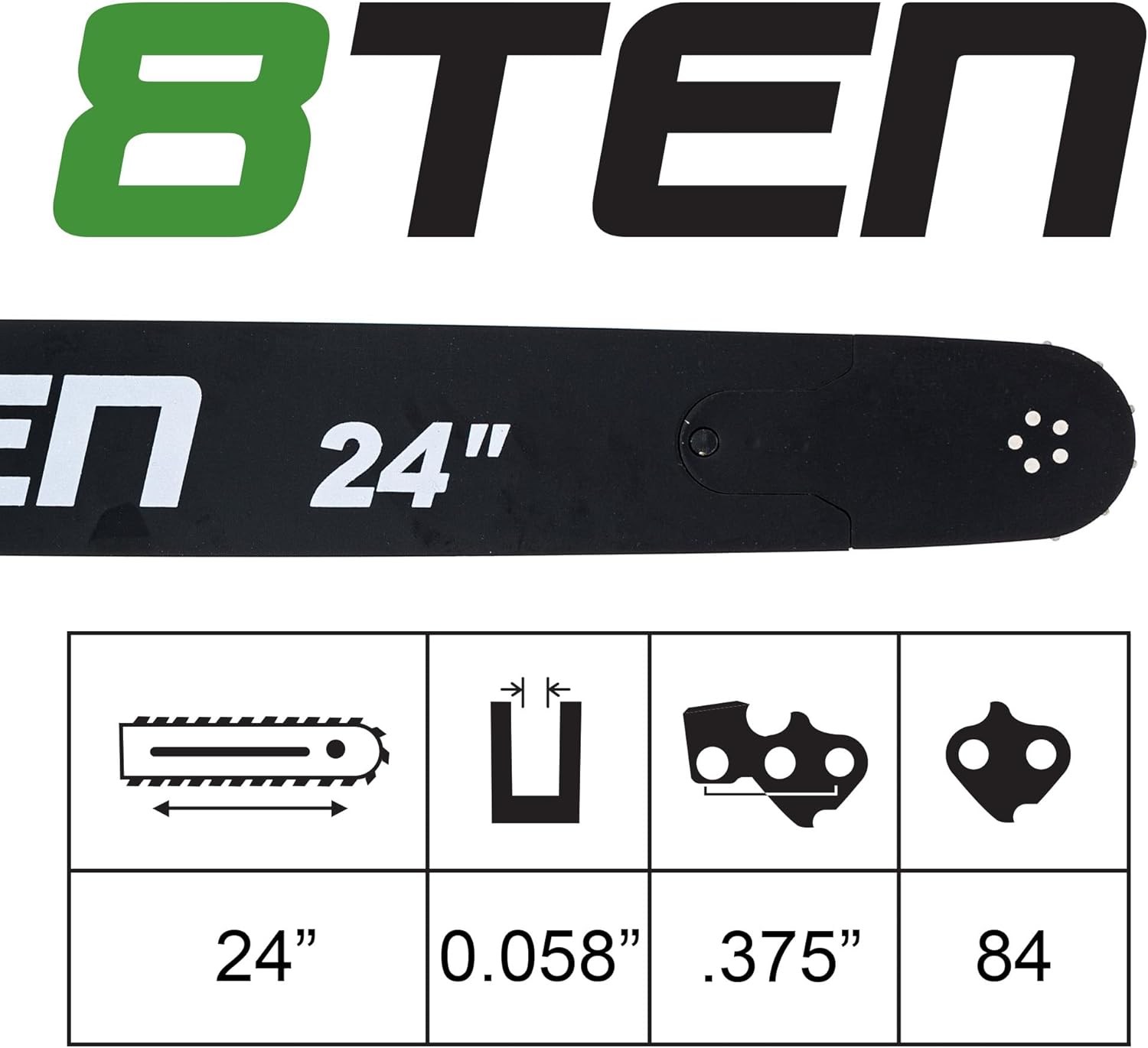 8TEN 24" Chainsaw Guide Bar & Chain .058 3/8 84DL for Husqvarna Echo Jonsered Makita Dolmar 596007584 C85-84