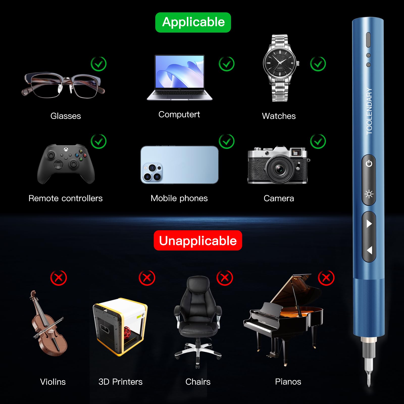 Elektrisch Schraubendreher Sets, 55 in 1 Mini Präzisions Elektro Schraubendreher Kits mit 48 magnetischen Bits, LED Leuchten für Laptop, Brillen-Blau