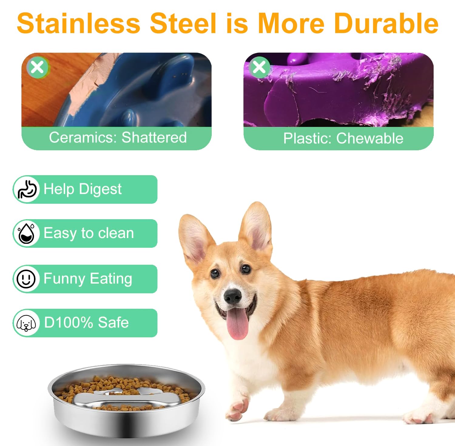 Stainless Steel Slow Feeder Dog Bowls,2 Pcs Slow Food Bowl for Dog & Cat - 2 Cups Capacity,Bone-Shaped Design Pet Food Holder,Metal Non-Slip Lick Plate,Puzzle Maze Dish for Small & Medium Sized Breeds - image 5