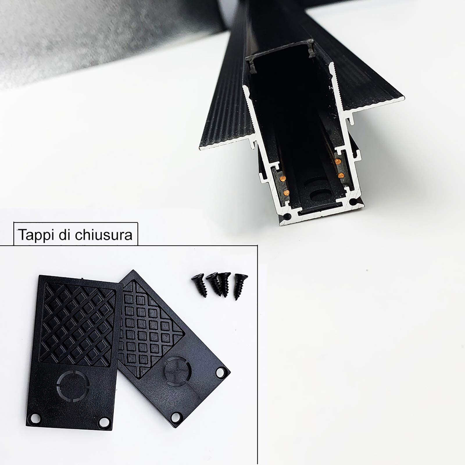 Binario elettrificato incasso magnetico nero 2mt 48V interni faretti LED track