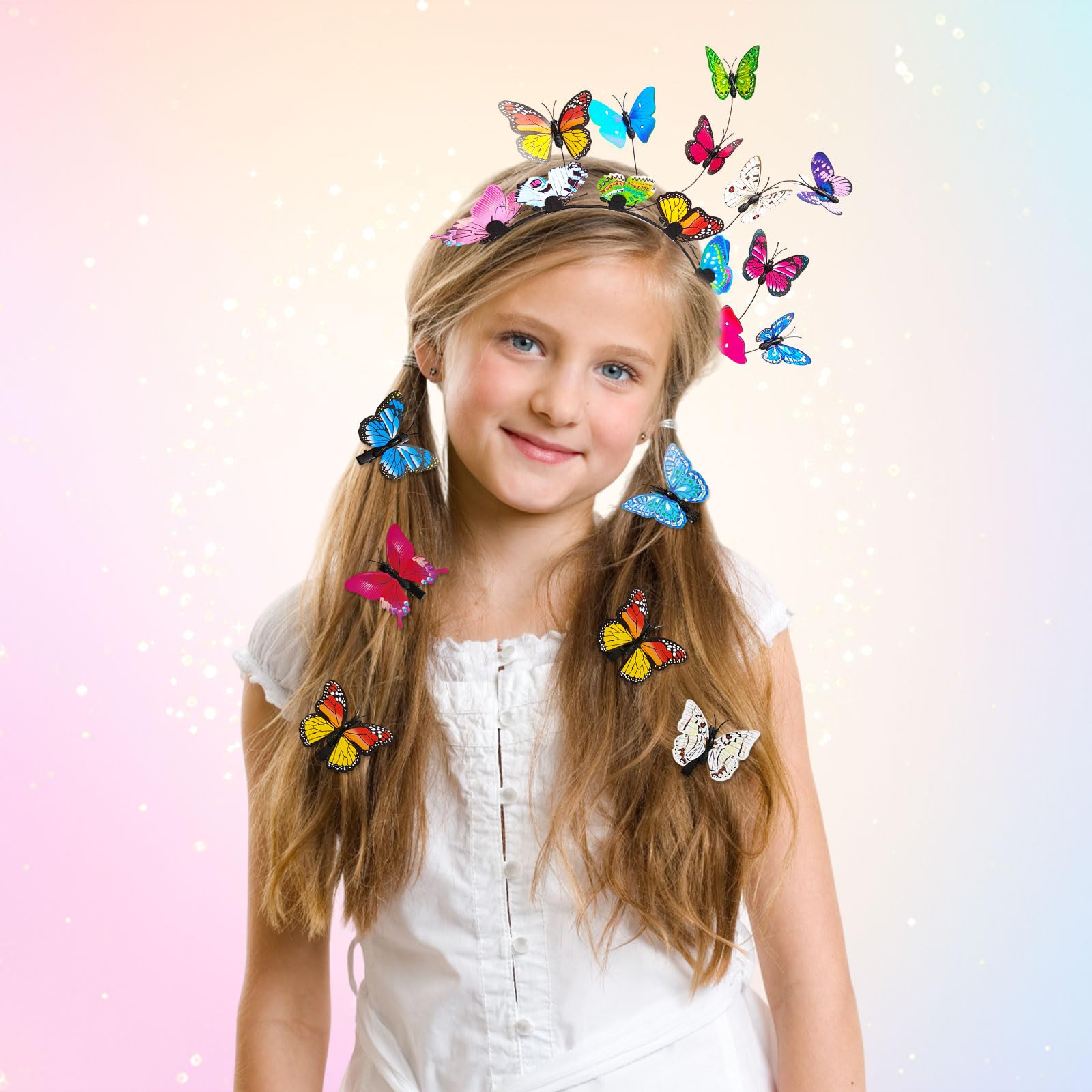 Set Cerchietto Farfalla 3D Con Collana E Tatuaggi – 3 Pezzi, Fascia Per Capelli Donna E Ragazza, Accessorio Cosplay Per Halloween E Feste