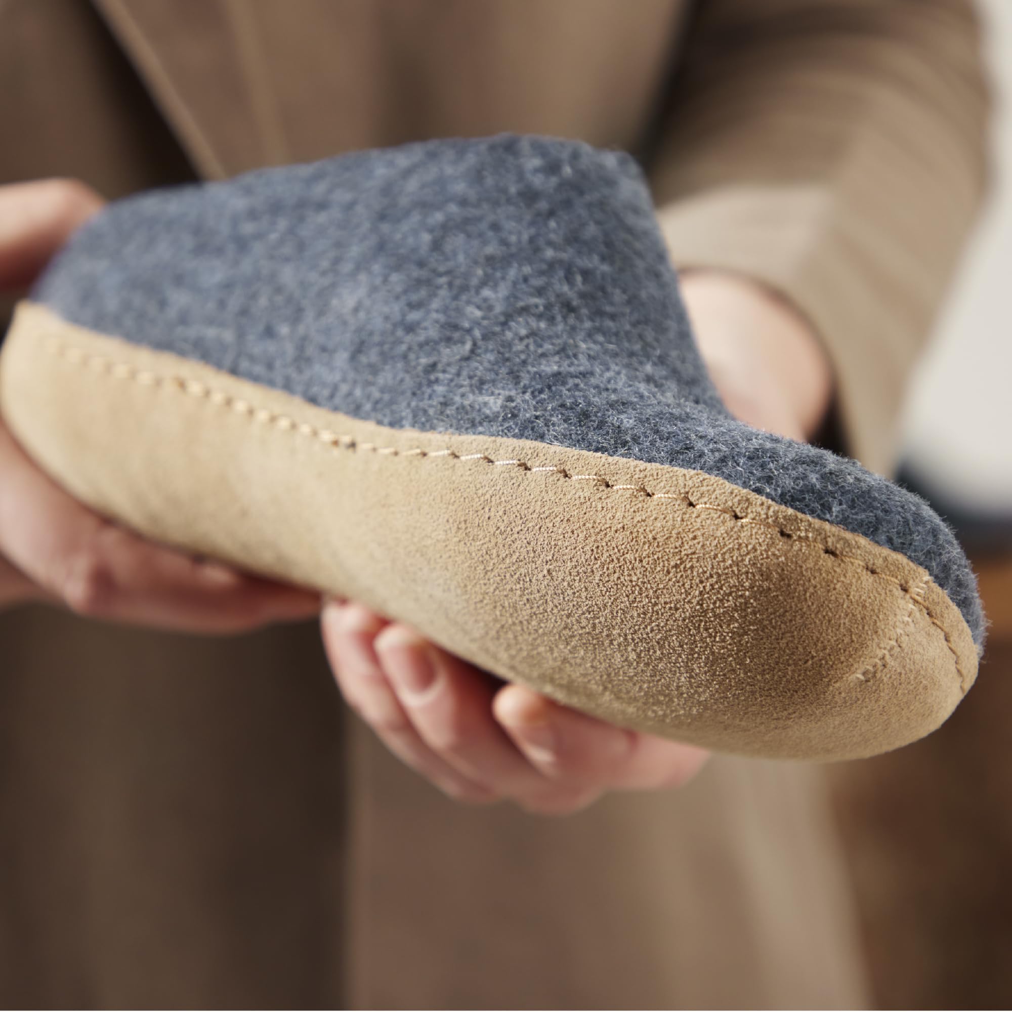 GLERUPS Slip On Hausschuhe Damen und Herren | Unisex Slipper aus Wolle mit Ledersohle