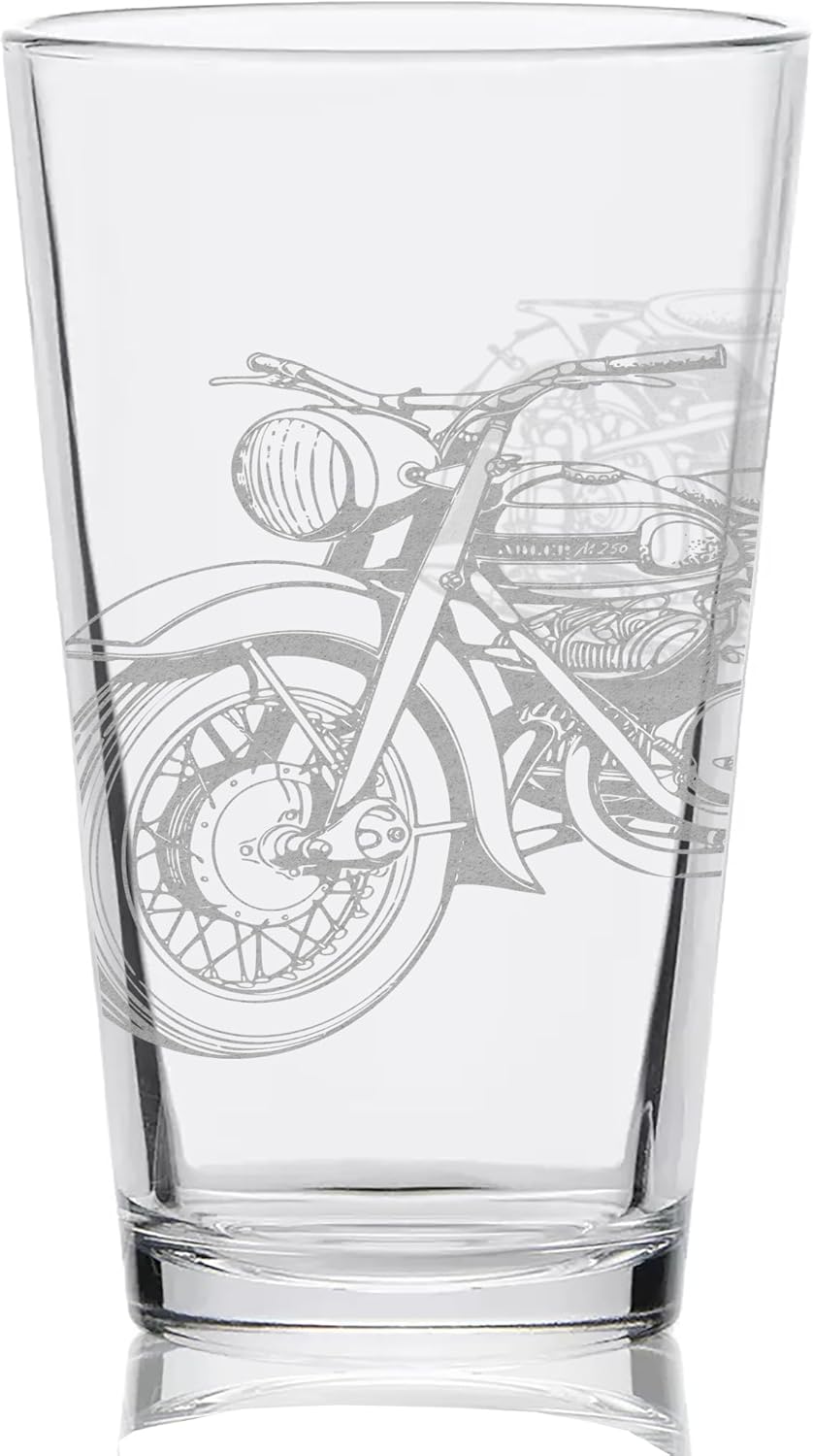 MOTORCYCLE Engraved Beer Pint Glass | Inspired by Classic Vehicles | Great Gift Idea for Bike Enthusiasts!!!