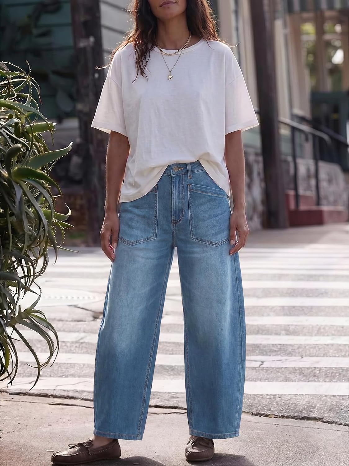 Cicy Bell Womens Baggy Barrel Jeans Cropped High Waisted Wide Leg Boyfriend Vintage Loose Denim Pants