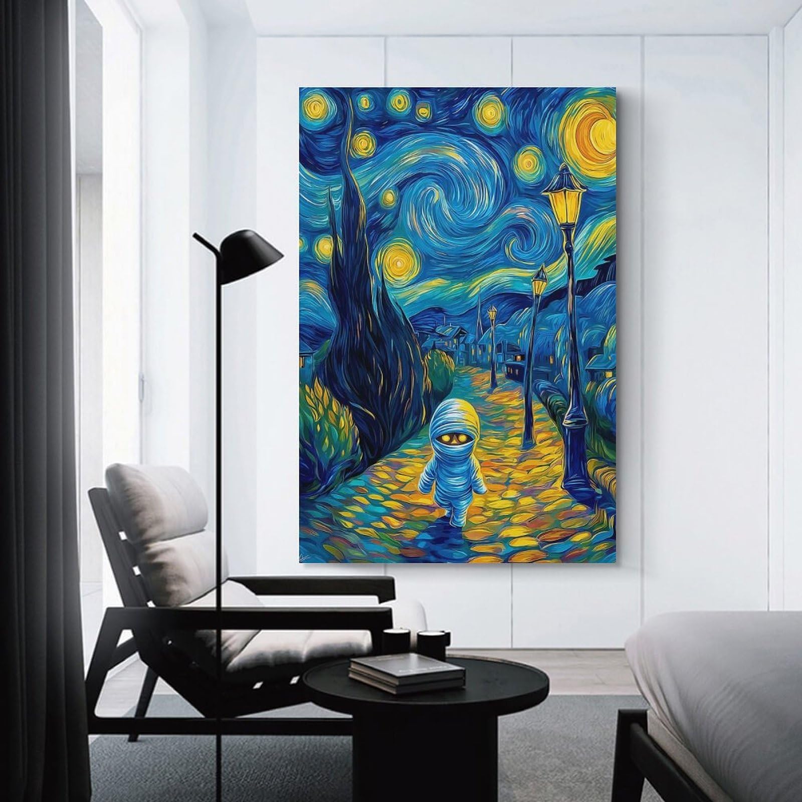Junmoney Unframe-Style-11 Mummy In Starry Night Canvas Wall Picture, 24X36inch(60X90cm), For Living Room, Bedroom Or Apartment Walls, Decorative Artwork For Empty Walls
