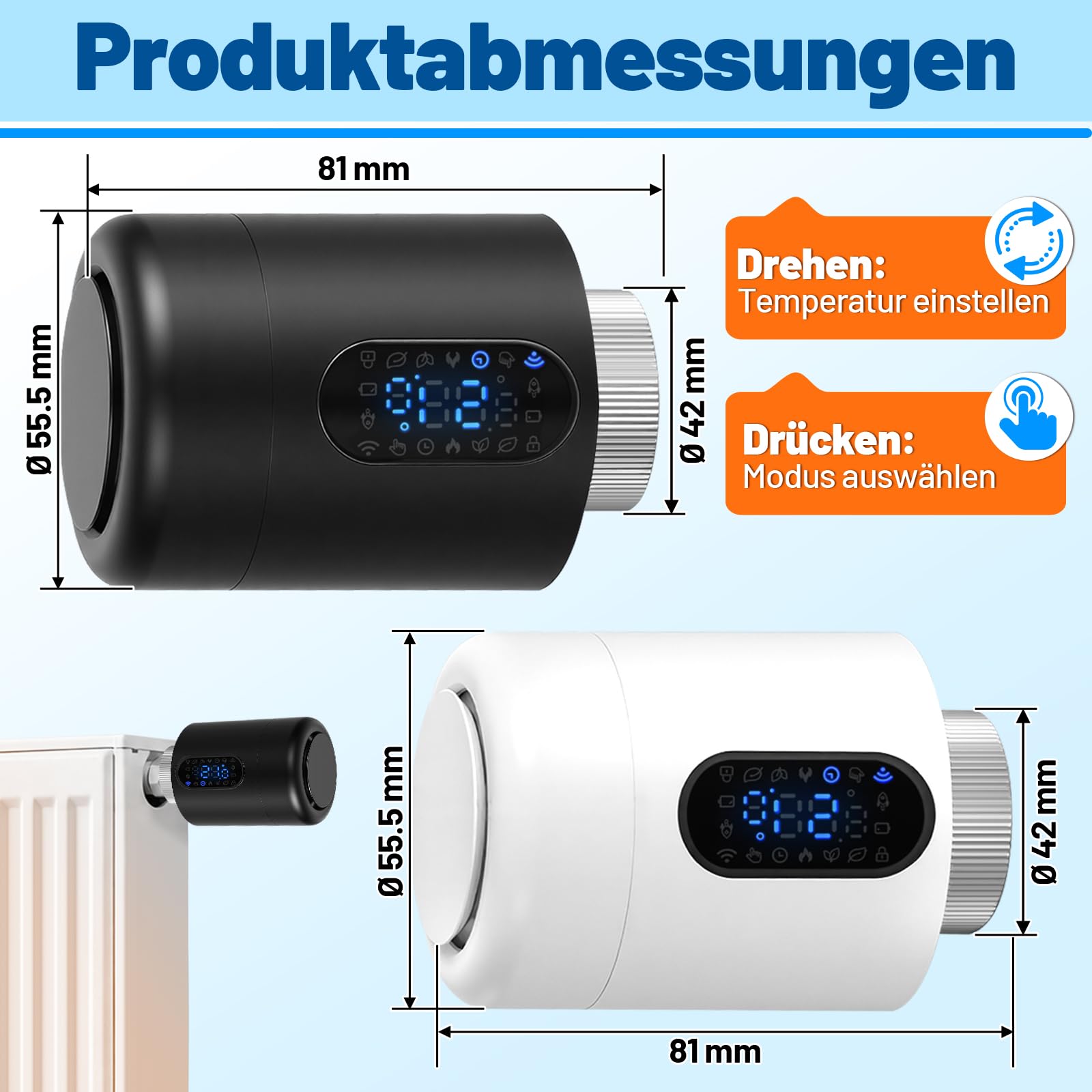 Lot de 3 thermostats de radiateur 2,4 GHz Wi-Fi sans hub Blanc