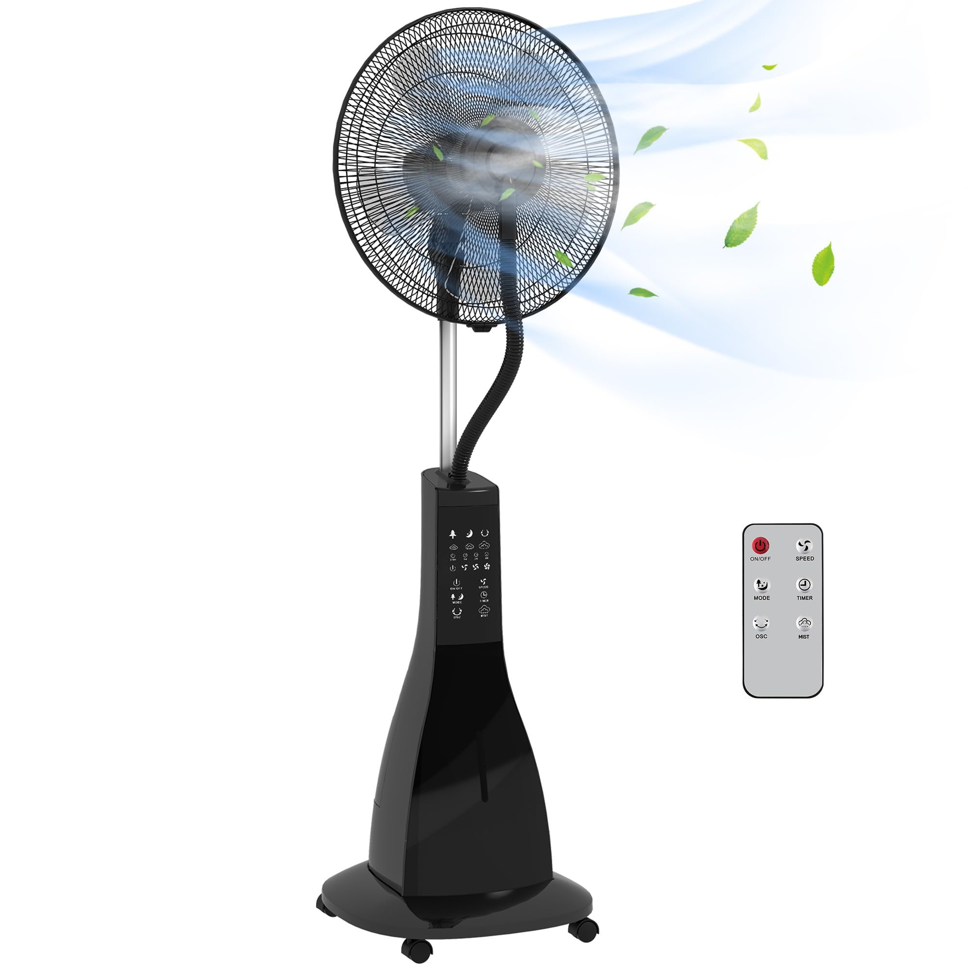HOMCOM Ventilateur brumisateur sur roulettes ventilateur sur pied 90 W télécommande affichage LED télécommande minuterie 3 modes 3 vitesses oscillant, inclinable réservoir 3L - noir