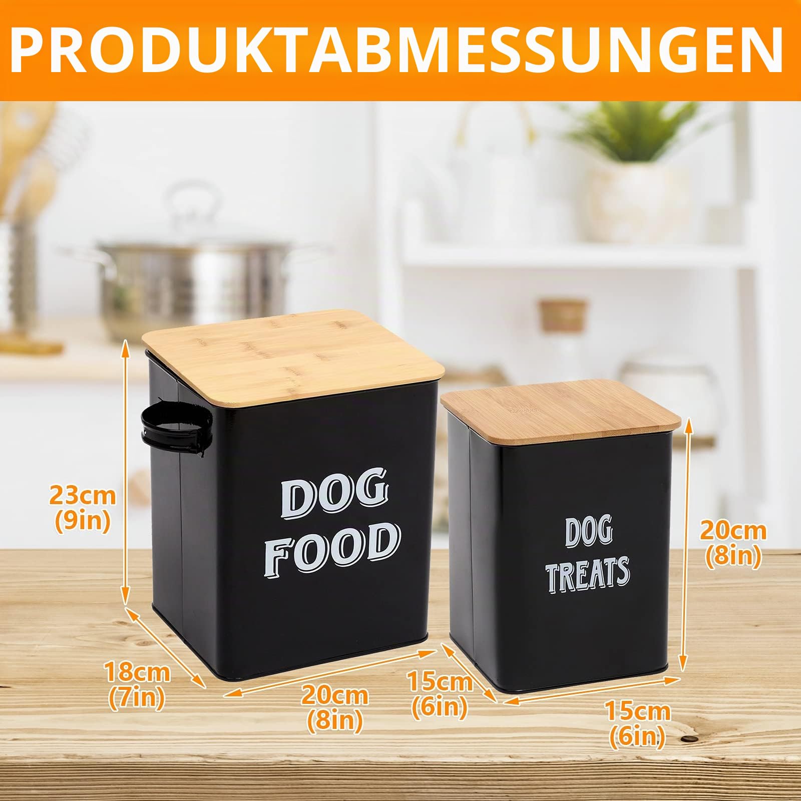 Morezi Tierfutterbehälter, hundefutter aufbewahrungsbox,hundefutter behälter mit Schaufel und luftdichtem Holzdeckel, Aufbewahrung von Lebensmitteln und organisations-schwarz
