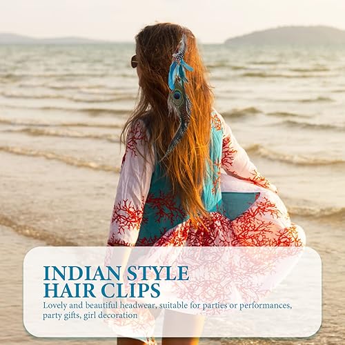 Miniatura 5 de Beaupretty 3 pinzas para el pelo de plumas de pavo real con peine de clip para mujeres y niñas, para mascarada, Halloween, carnaval, fiestas de