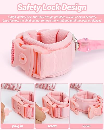 Miniatura 10 de Dr.meter Correa de muñeca antipérdida, paquete de 2 correas de seguridad para niños pequeños con cerradura de llave, arnés reflectante para caminar