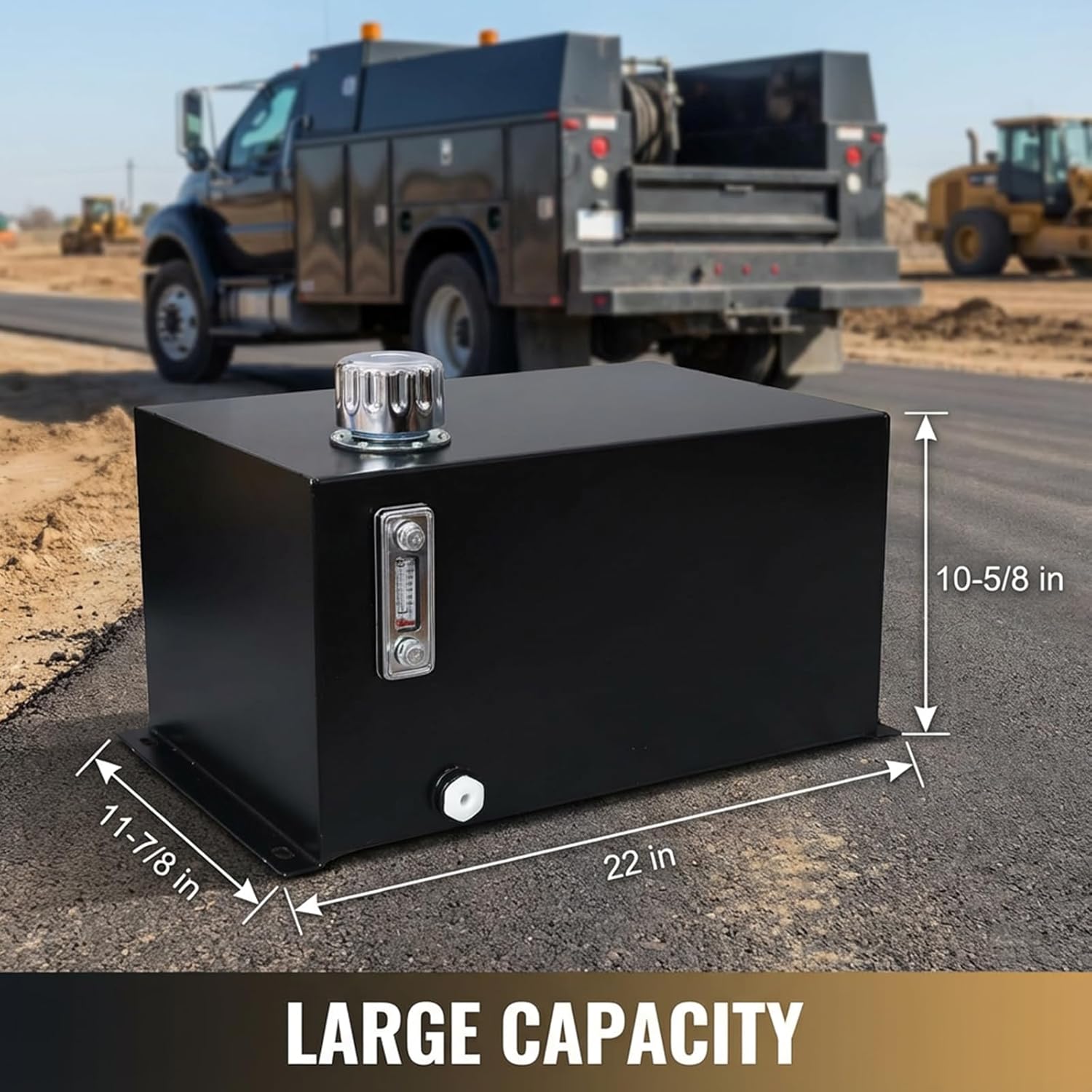 10 Gallon Fuel Tank Hydraulic Fluid Tank - Heavy Duty Hydraulic Steel Tank Reservoir Gasoline Transfer Tanks with Strainer Tank Gauge Filter Breather Cap for Tractors & Trucks