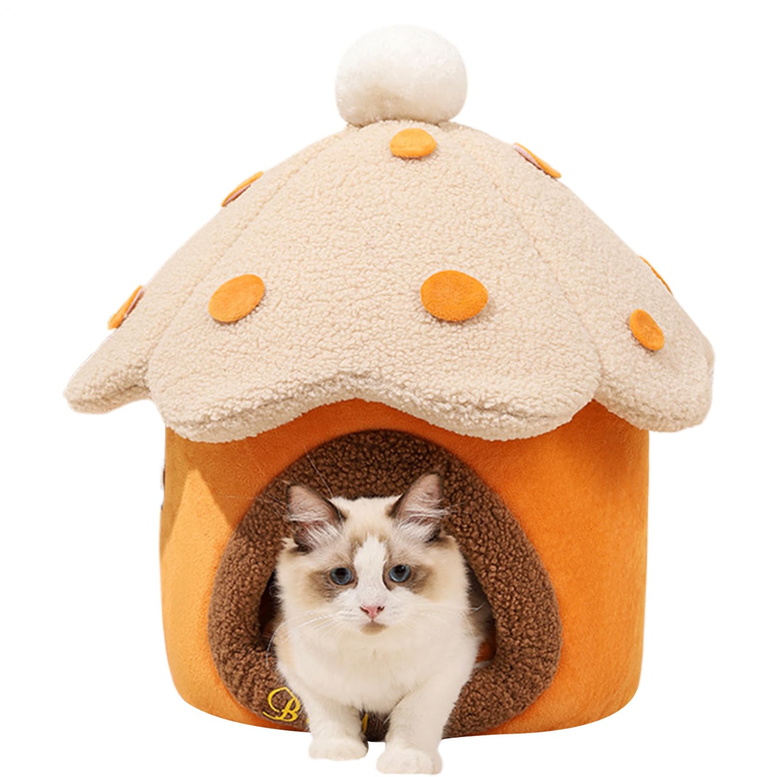 Niche pour chat avec coussin amovible lavable champignon doux