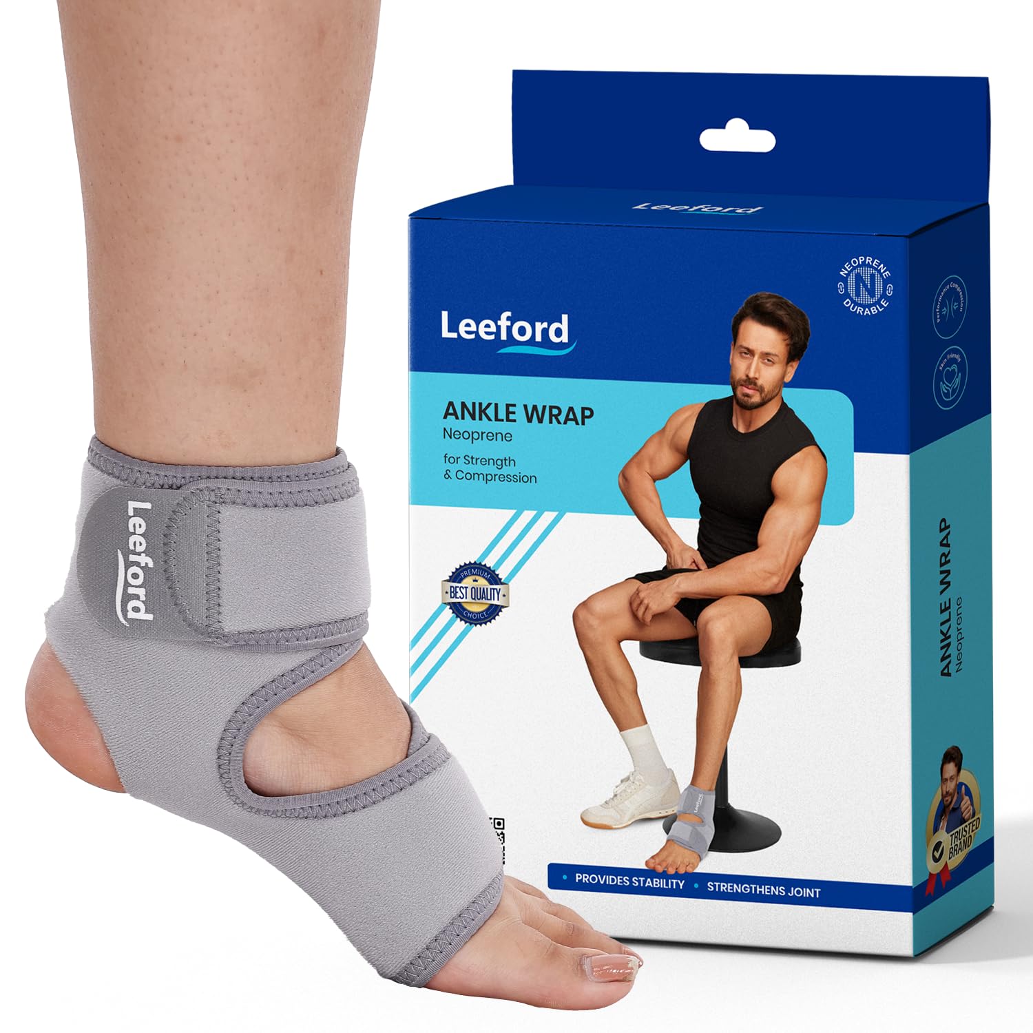 Leeford Neoprene Ankle Wrap & Support for Men & Women | Adjustable Ankle Brace, Binder & Pain Relief Band | Compression for Injury Recovery, Swelling & Sports | Foot & Heel Support
