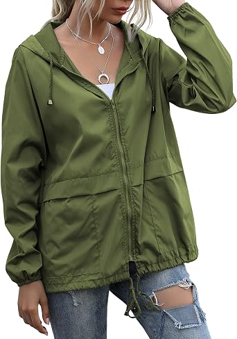 Womens Raincoats Lightweight Waterproof Windproof Adjustable Windbreaker Rain Jackets Hooded with Pockets S-XXL